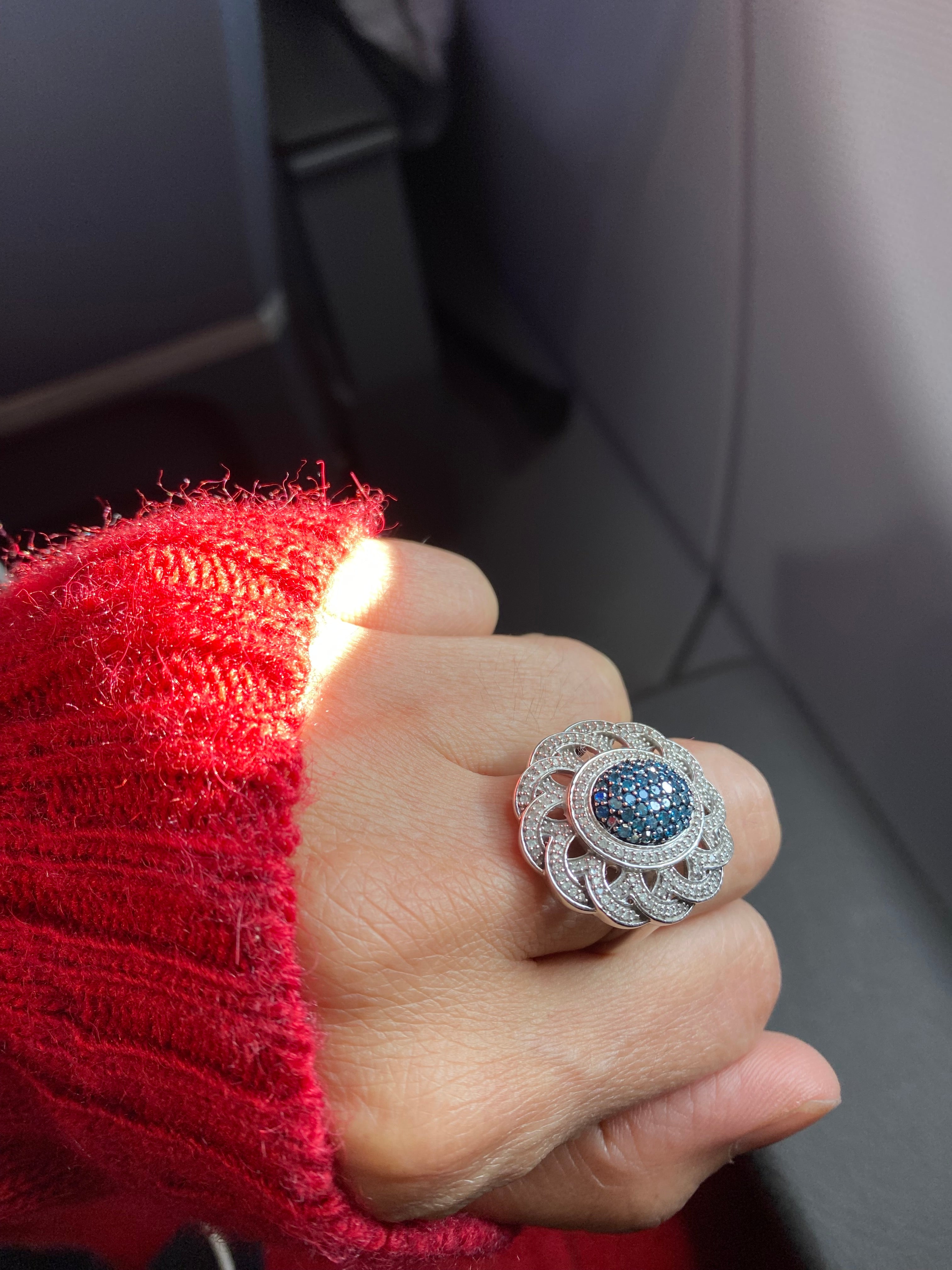 Andromeda Blue Diamond Ring in 10K White Gold – 1 Ctw