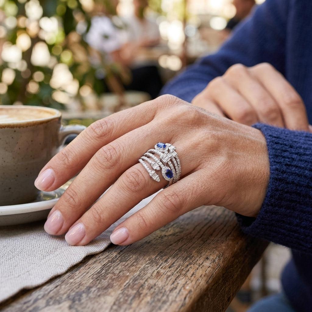 BOA Anillo de diamantes y Zafiros