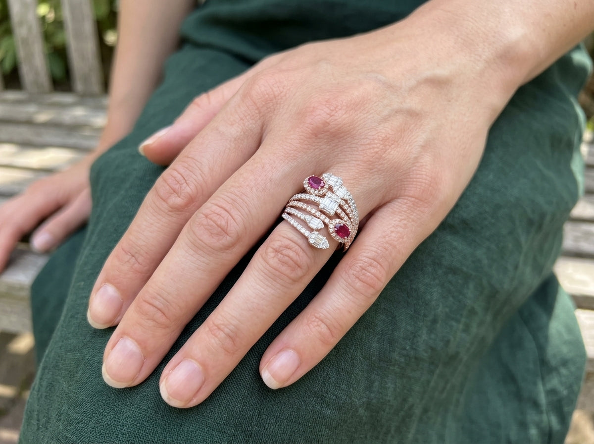 BOA Natural Diamond & Natural Ruby Ring in 14K Rose Gold