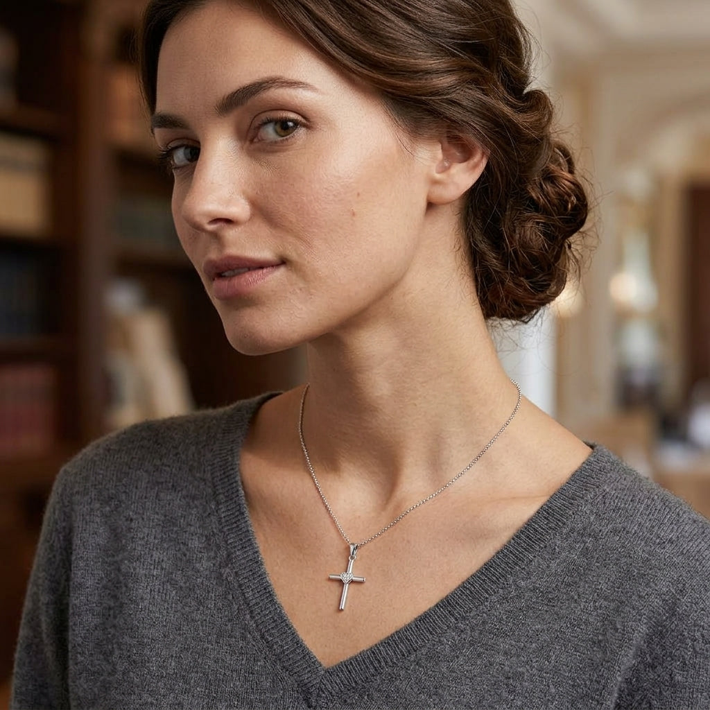Pingente CHRISTIAN CROSS de Diamante Natural Branco em Prata 925