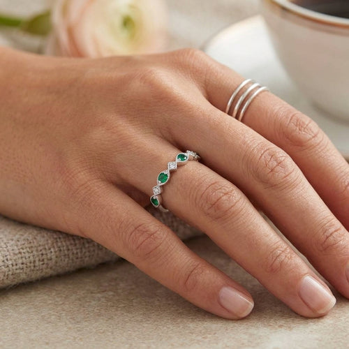 DULUTH Lab-created Emerald & Natural White Diamonds Band in 925 Sterling Silver