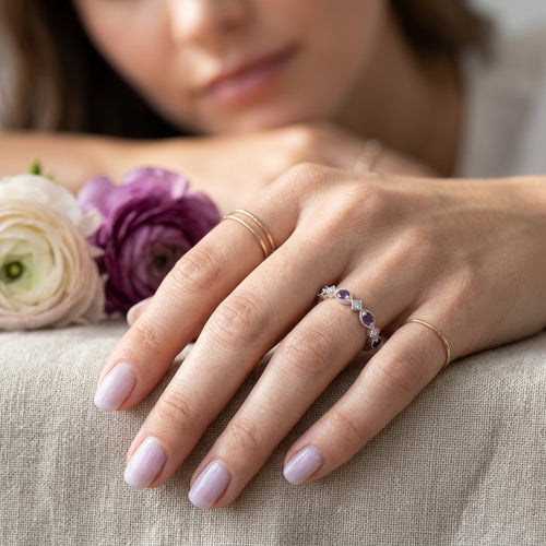DULUTH Lab-created Amethyst & Natural White Diamond Band in 925 Sterling Silver