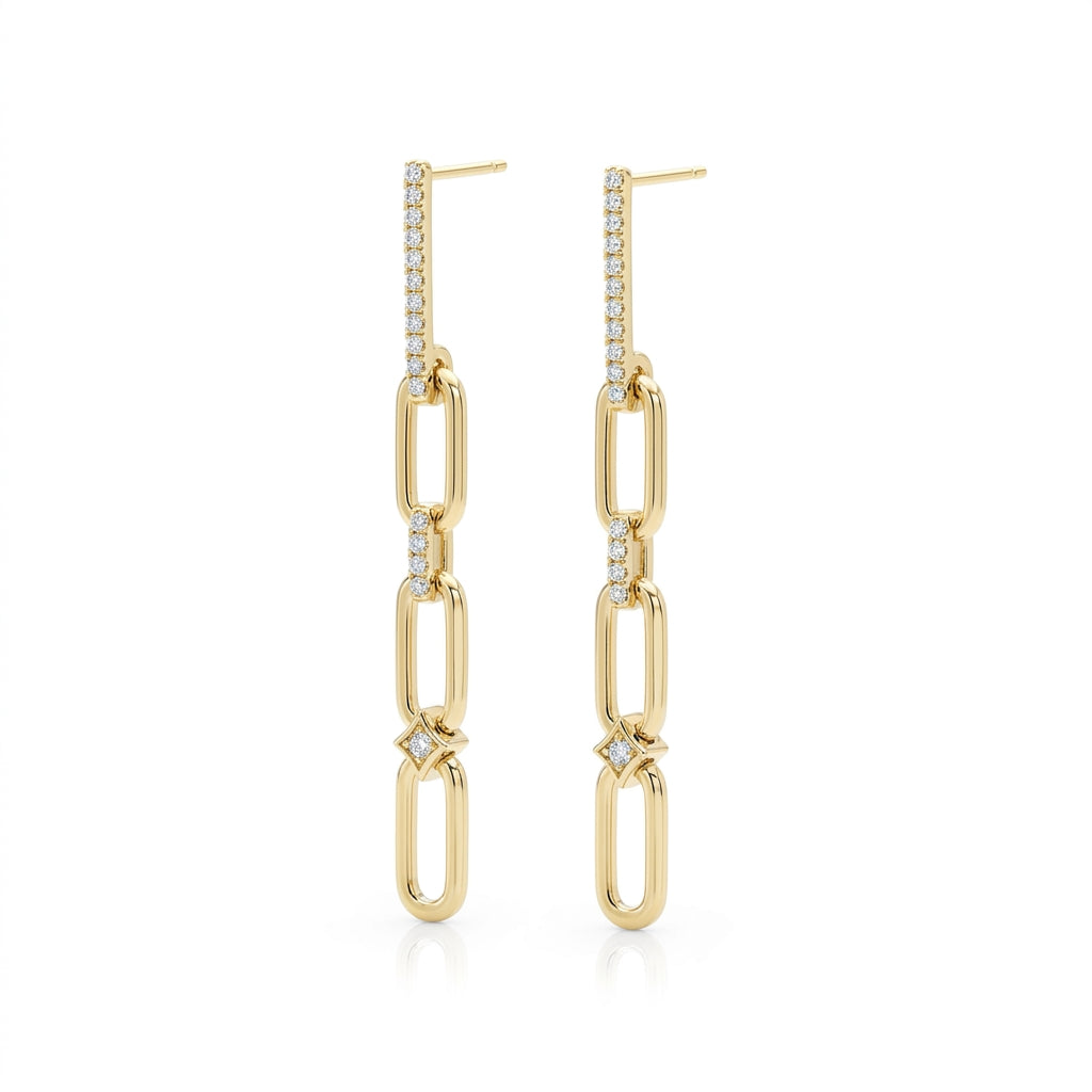 UMO Aretes Largos con Diamantes Naturales en Oro de 18K o Platino