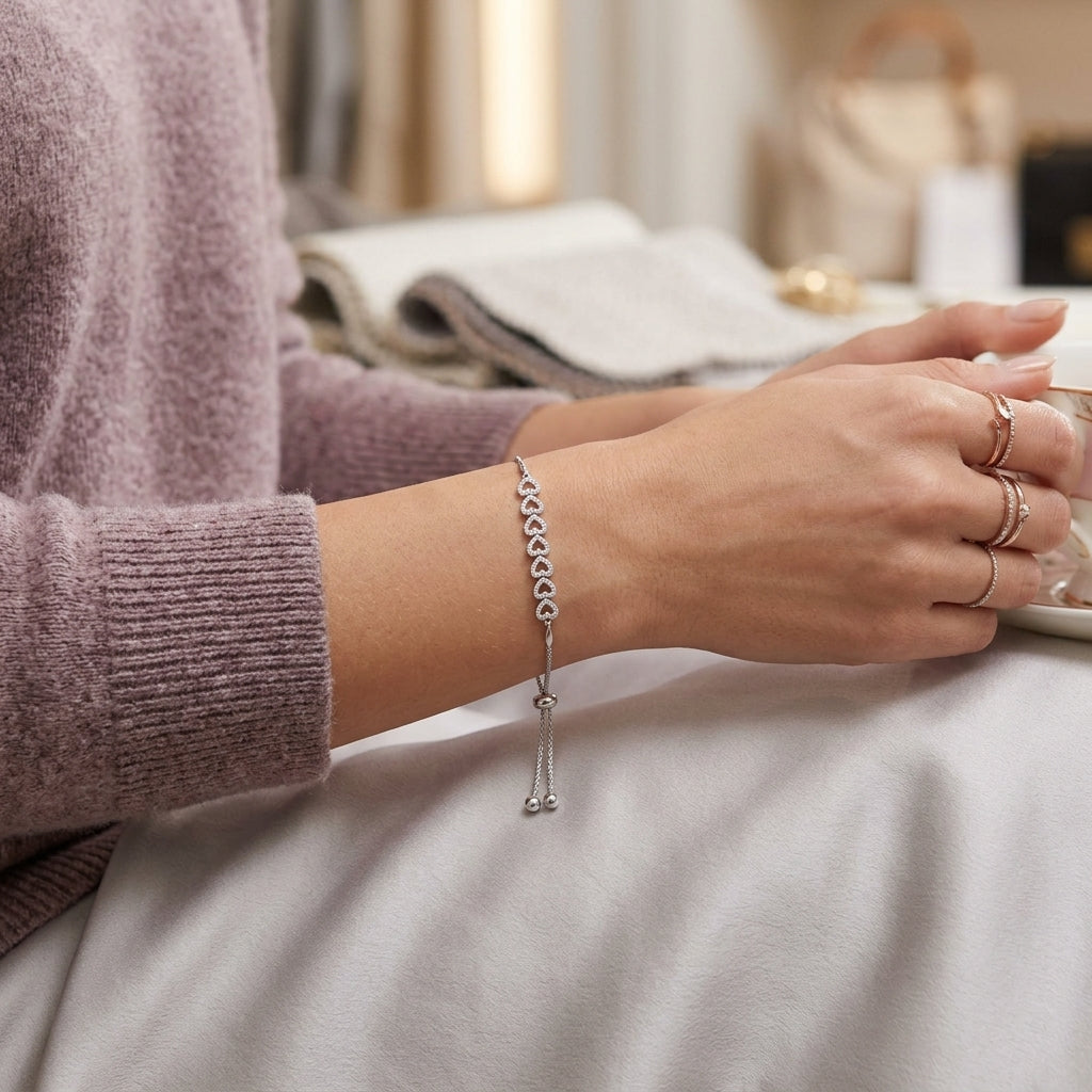 HEARTS Natural White Diamond Heart Bracelet in Sterling Silver