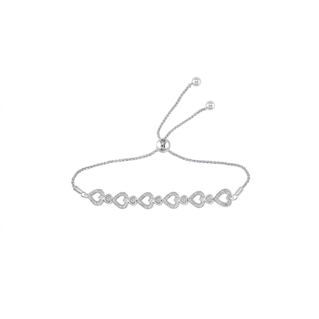 HEART Natural White Diamond Heart Bracelet in Sterling Silver