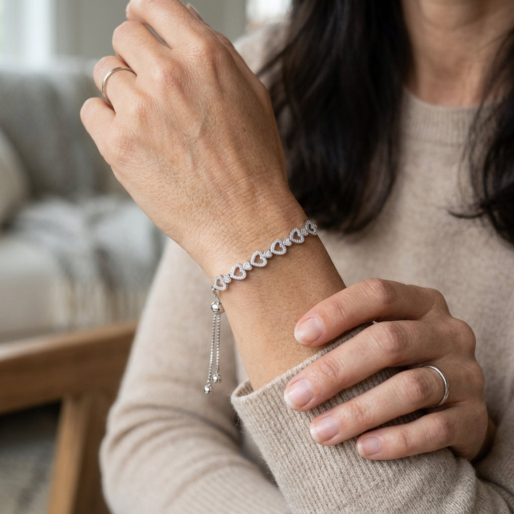 HEART Natural White Diamond Heart Bracelet in Sterling Silver
