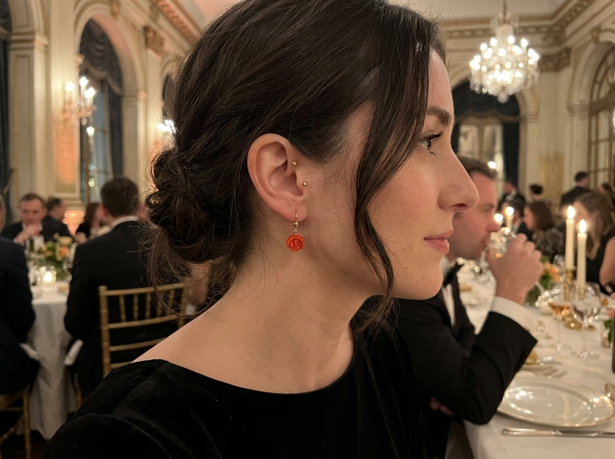 KAUAI Natural Coral Earrings in 14K Gold