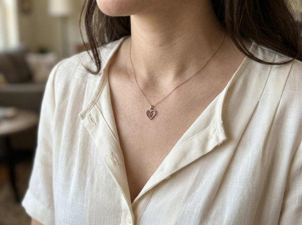 LE COEUR Pingente com Diamante Natural e Rubi Natural em Ouro Rosa 10k