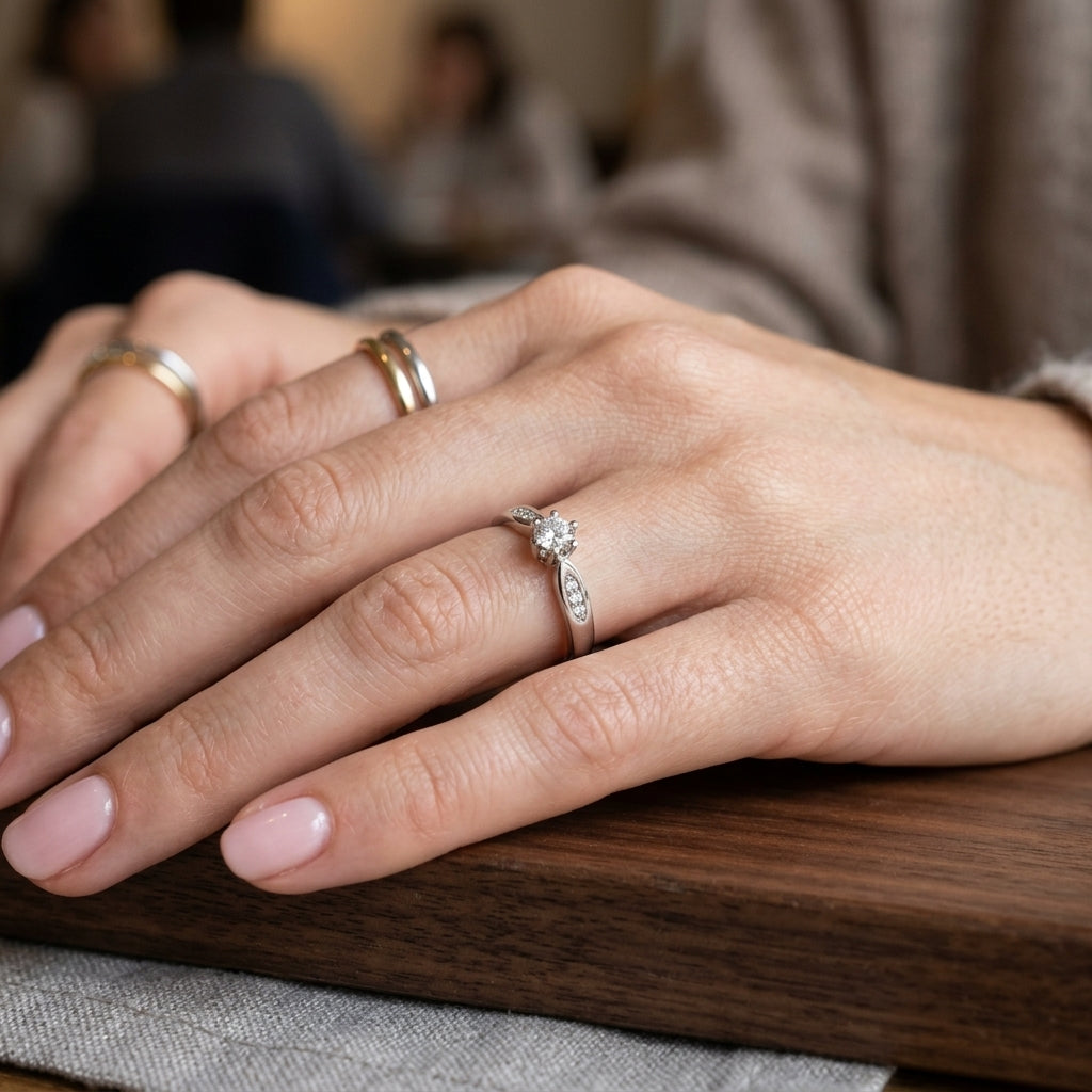 LOVING Natural White Diamond Ring in 925 Sterling Silver