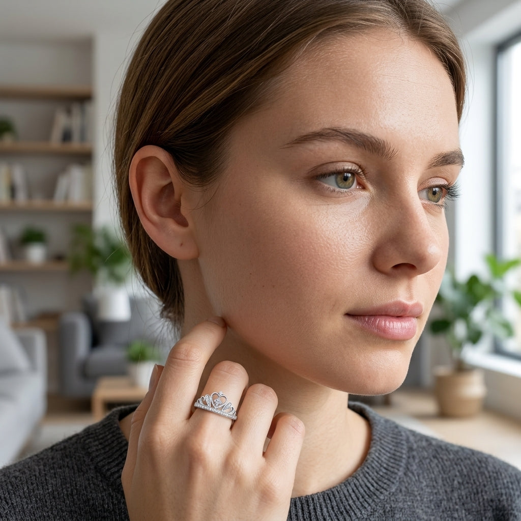 MA REINE Natural White Diamond Heart Ring in Sterling Silver