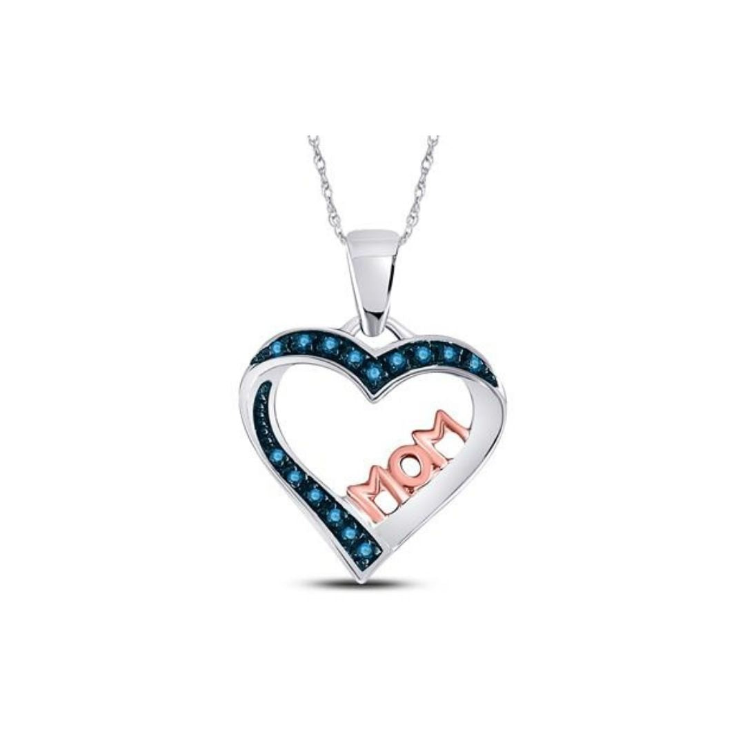 MOM Natural Color-Treated Blue Diamond Pendant in 925 Sterling Silver – 0.10 Ctw