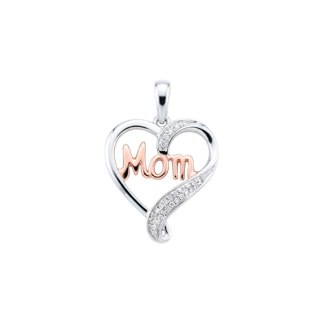 MOM Natural White Diamond Heart Pendant in Sterling Silver