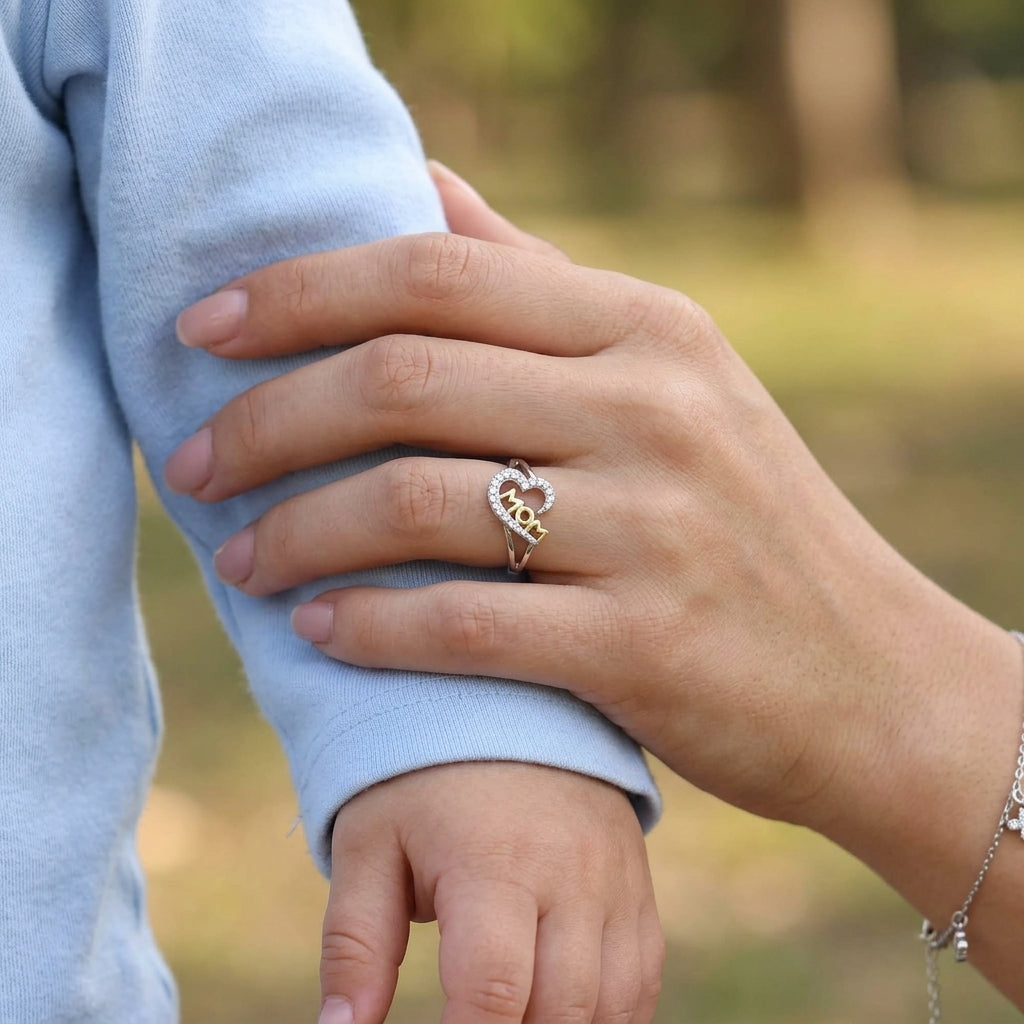 MOM Natural White Diamond Heart Ring in Sterling Silver
