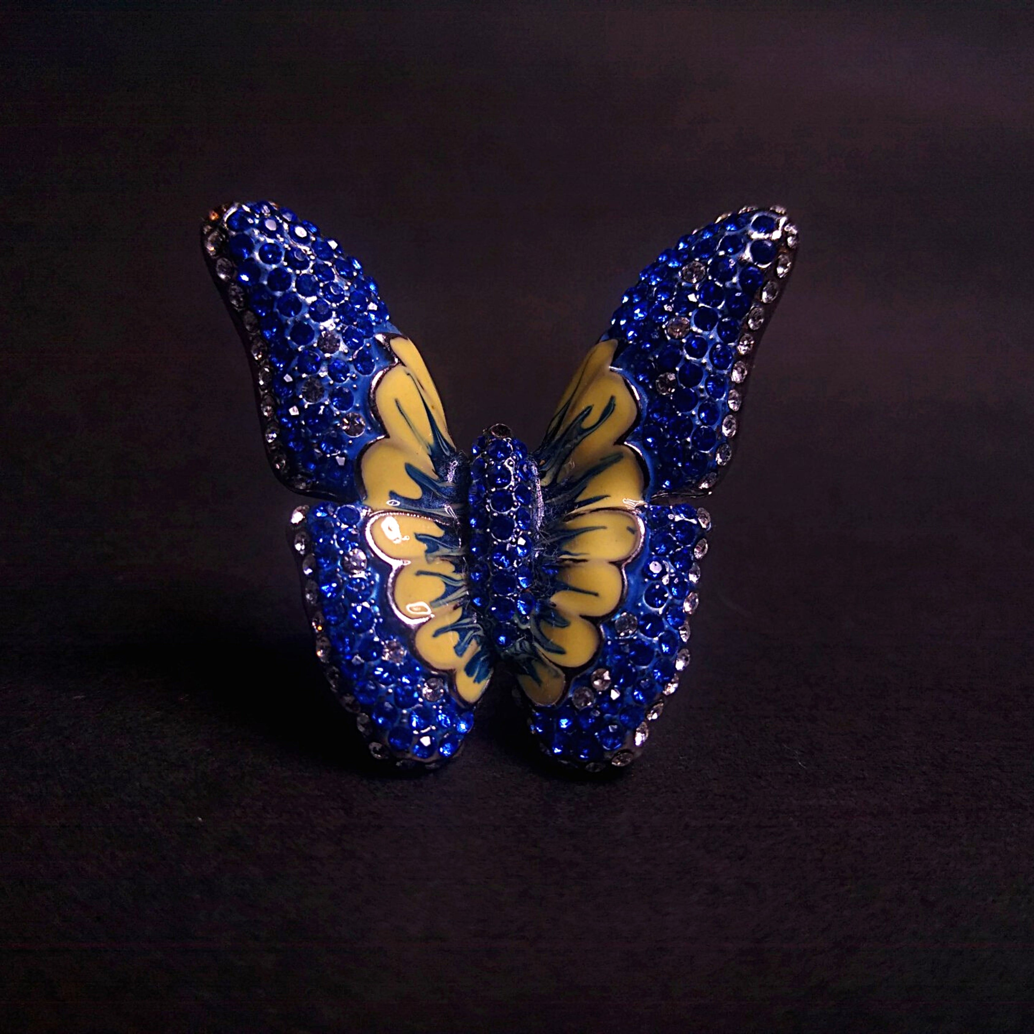 Blue White Hand Painted Butterfly Czech Crystal Ring - MIKING LLC