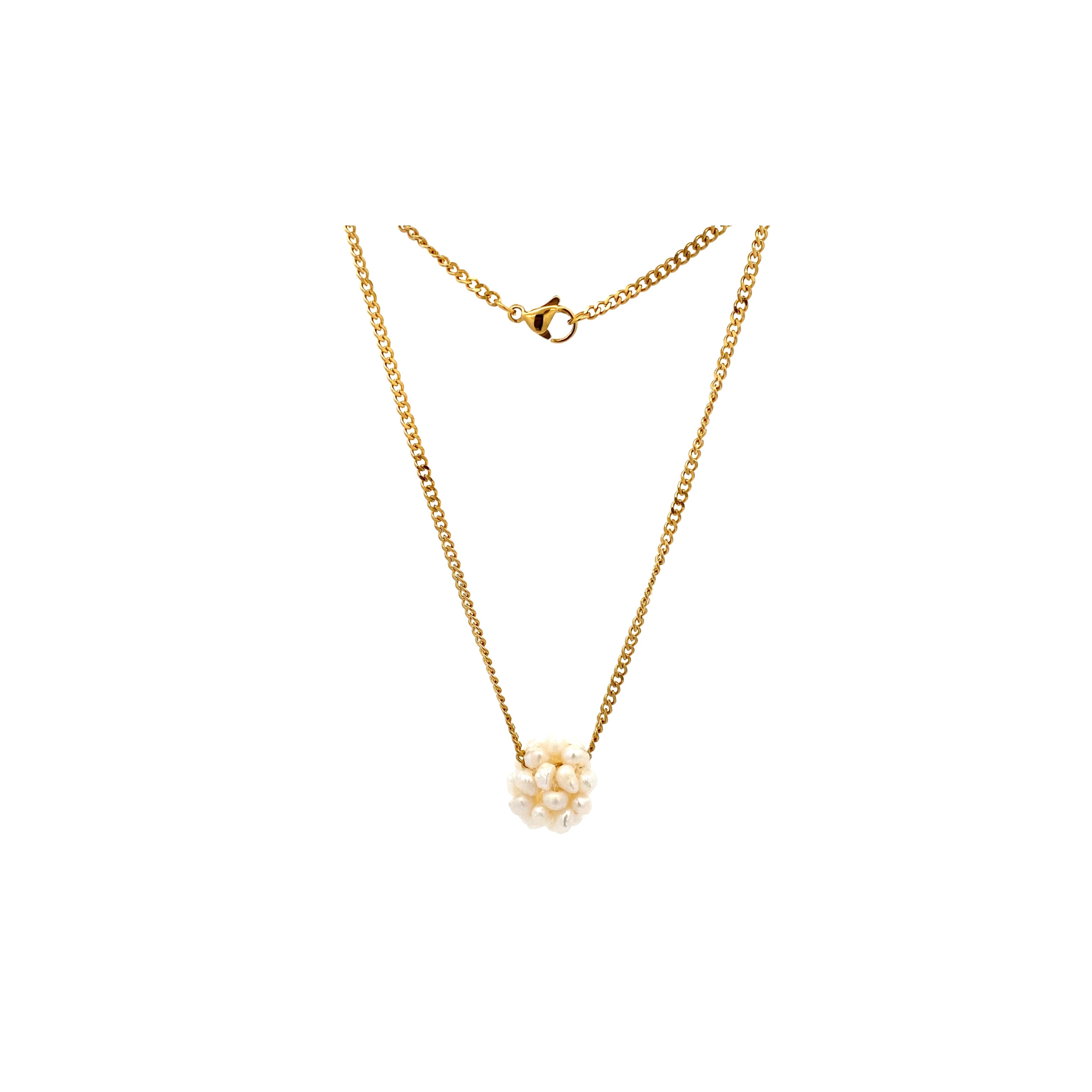 PEONI white freshwater pearls on golden stainless steel chain - MIKING