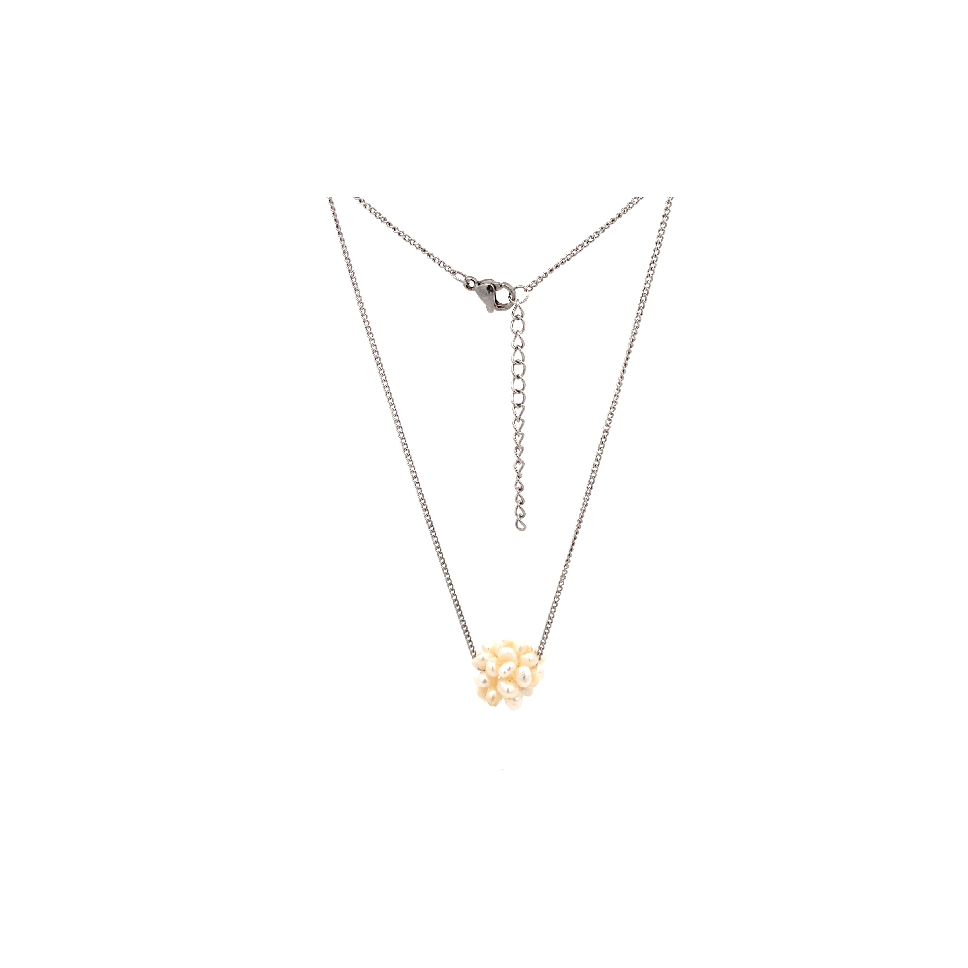 PEONI white freshwater pearls on silver stainless steel chain MIKING