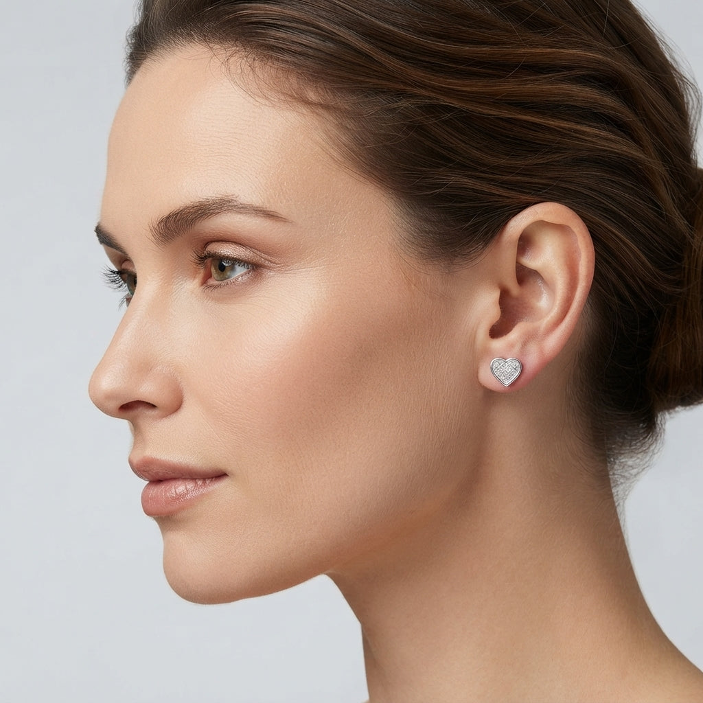 TON COEUR Natural Diamond Heart Earrings in Sterling Silver