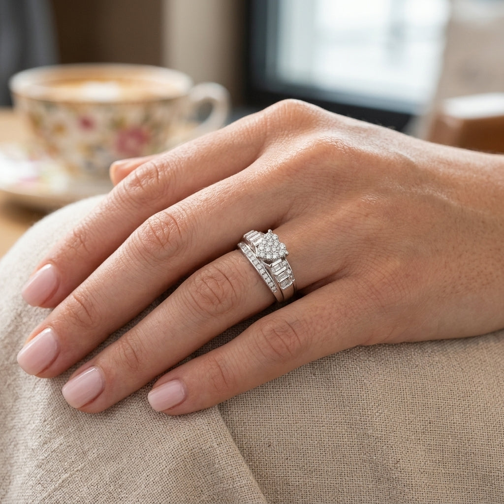 TON COEUR Natural White Diamond Heart Ring in Sterling Silver