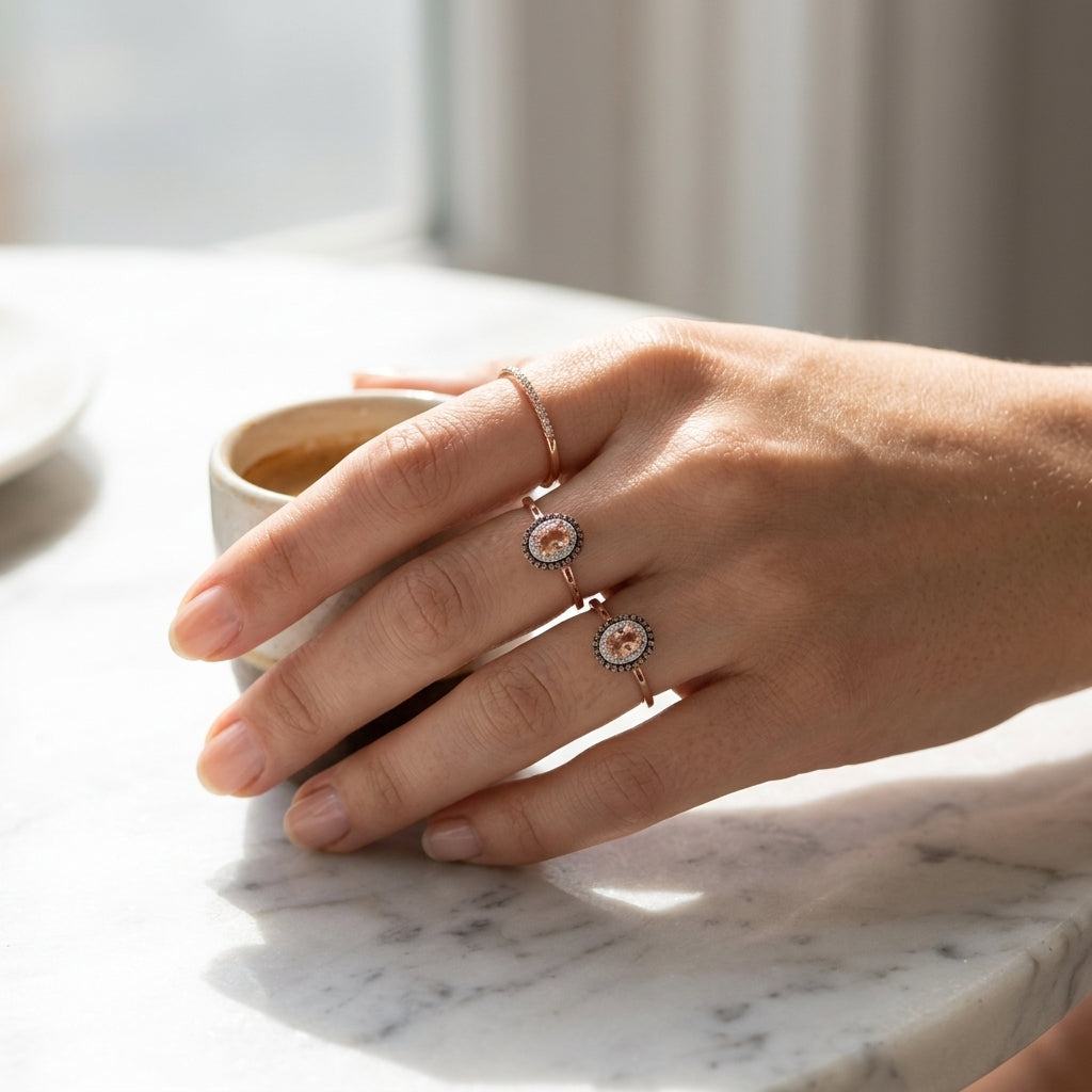 VICTORIA Oval Pink Morganite & Diamond Ring in 10K Rose Gold